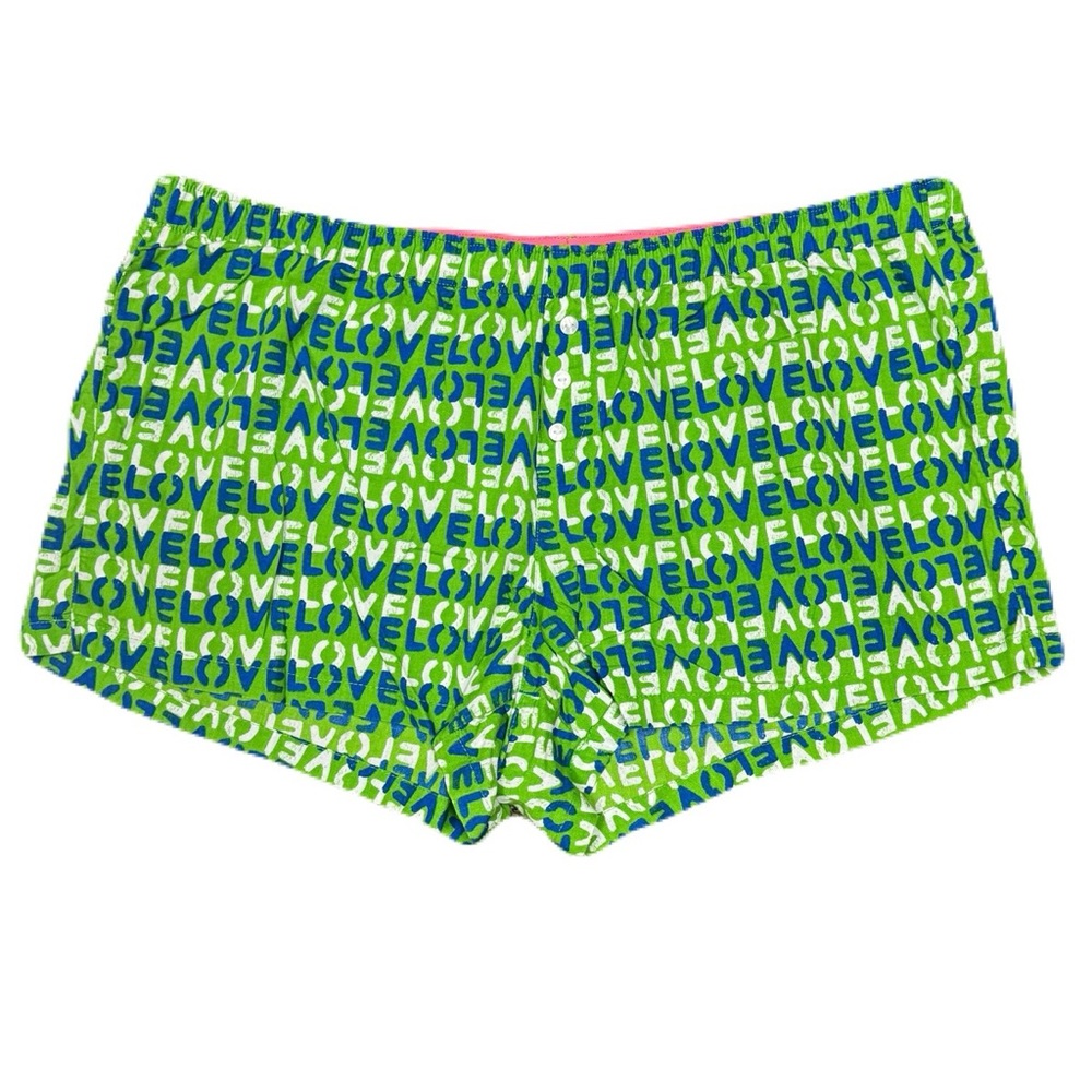 Old Navy Intimates LOVE Print Sleep Shorts Women’s Size Large Green Blue Cotton